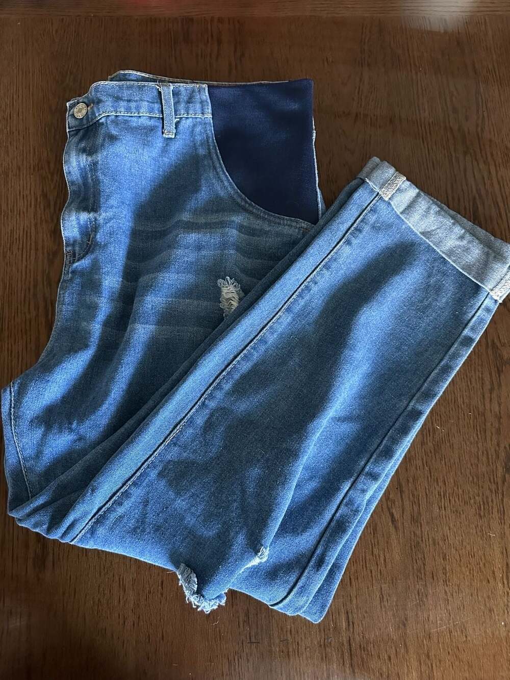 Maternity Distressed Ripped Denim Jeans Blue Size XL